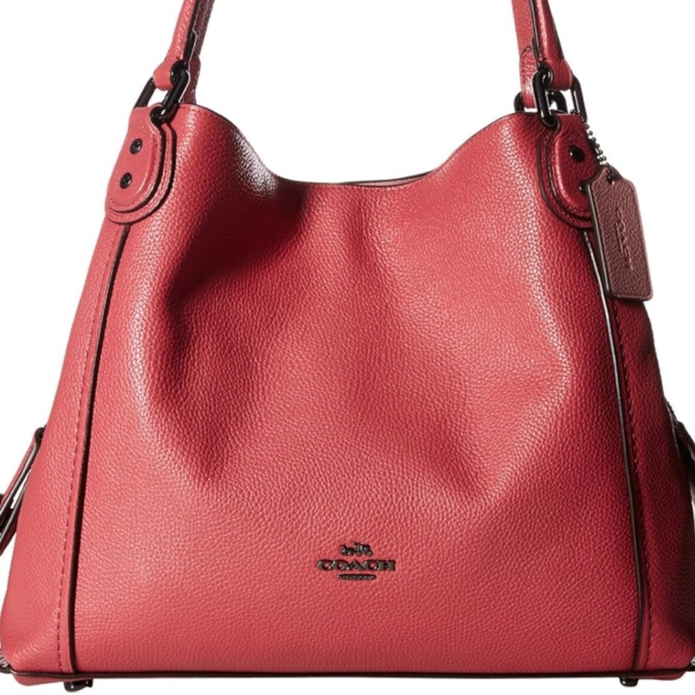 NWT Coach Edie 28” Washed Red pebble Leather Shoulder Bag